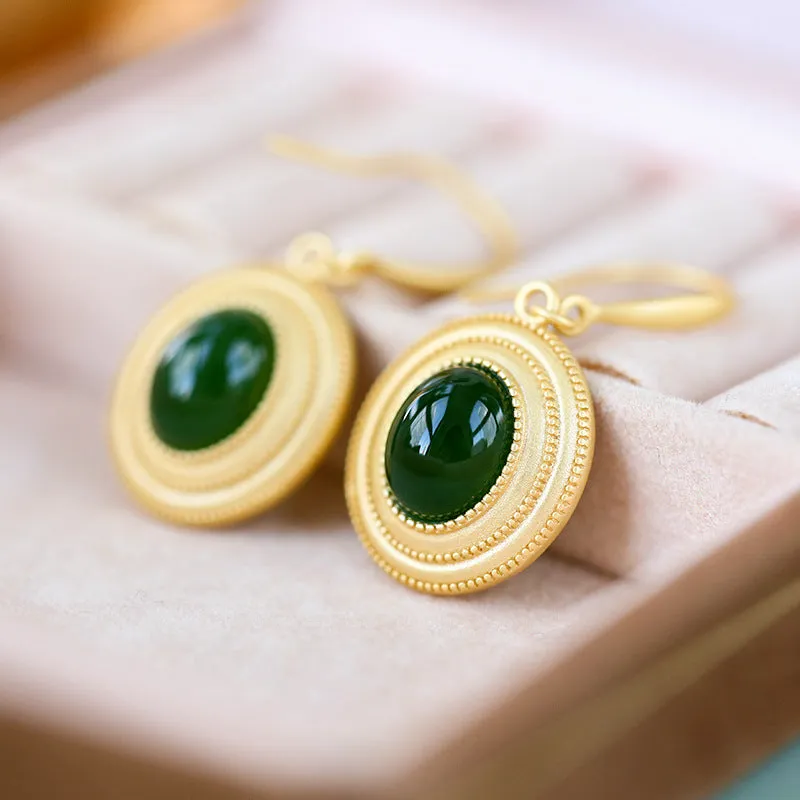 Natural Jade Earrings Nephrite Silver Earrings ZNE235