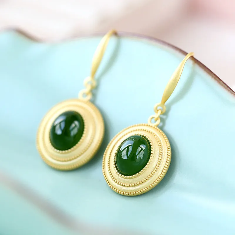 Natural Jade Earrings Nephrite Silver Earrings ZNE235