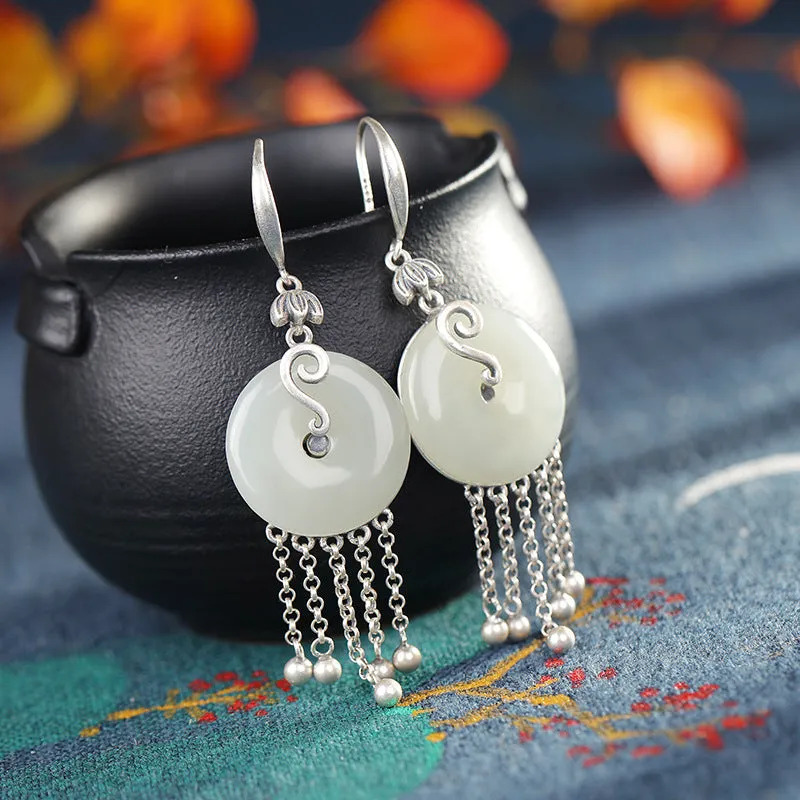 Natural Jade Earrings Nephrite Silver Earrings ZNE420