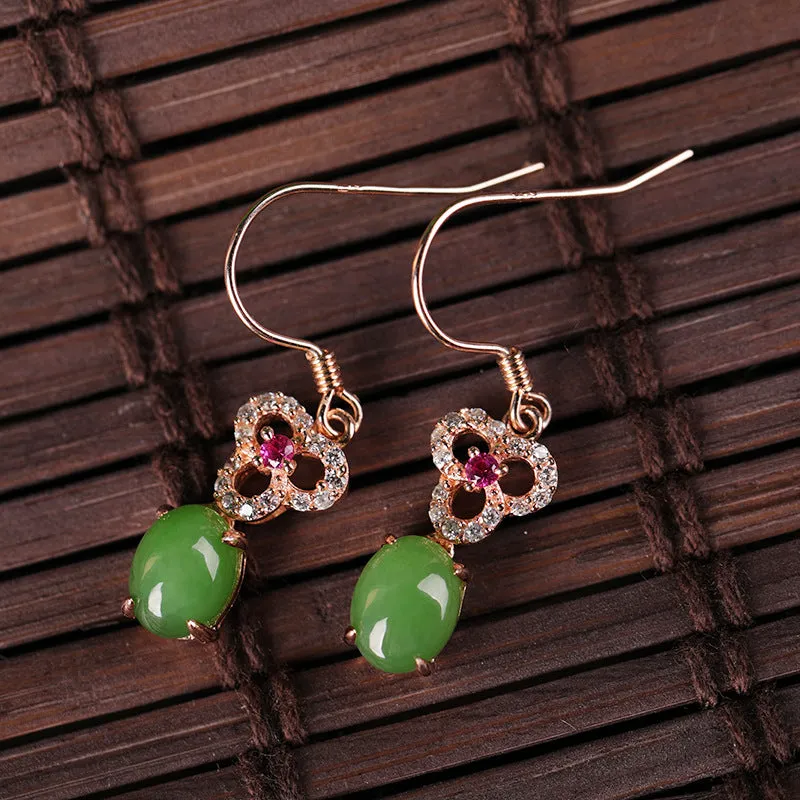 Natural Jade Earrings Nephrite Silver Zircon Earrings ZEG517