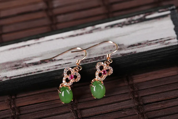 Natural Jade Earrings Nephrite Silver Zircon Earrings ZEG517