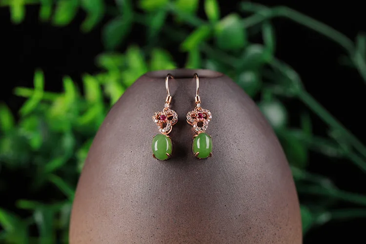 Natural Jade Earrings Nephrite Silver Zircon Earrings ZEG517