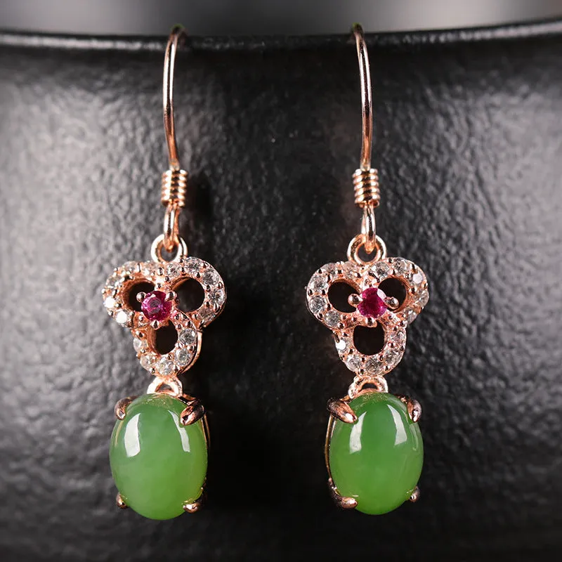 Natural Jade Earrings Nephrite Silver Zircon Earrings ZEG517