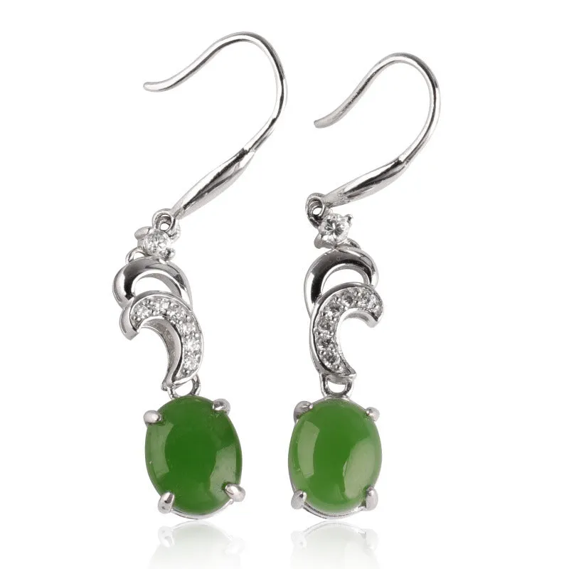 Natural Jade Earrings Nephrite Silver Zircon Earrings ZEG528