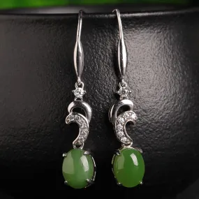 Natural Jade Earrings Nephrite Silver Zircon Earrings ZEG528