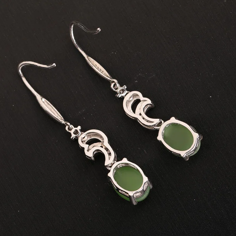 Natural Jade Earrings Nephrite Silver Zircon Earrings ZEG528