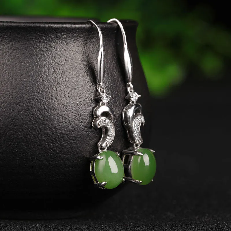 Natural Jade Earrings Nephrite Silver Zircon Earrings ZEG528