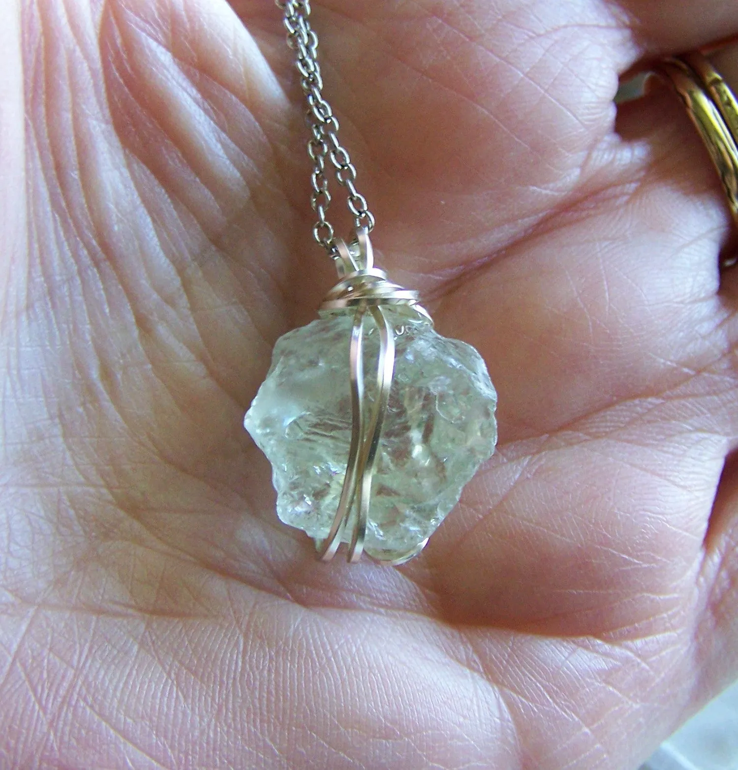 Natural Prasiolite Green Amethyst Gemstone Pendant Necklace