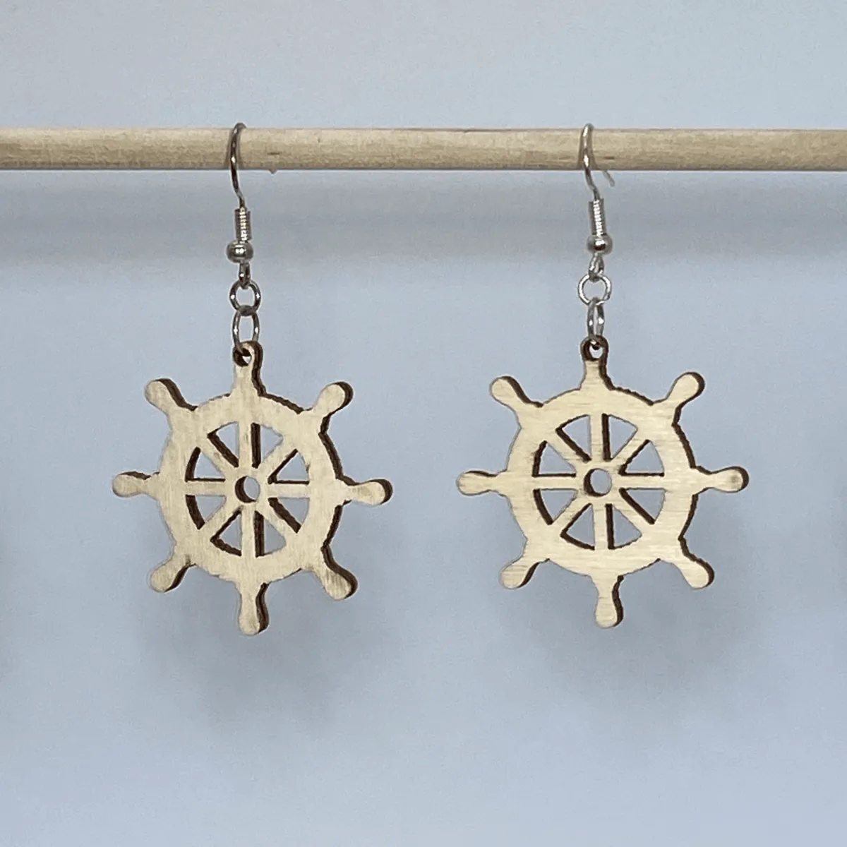 Nautical Ships Wheel Wooden Dangle Earrings by Cate's Concepts, LLC