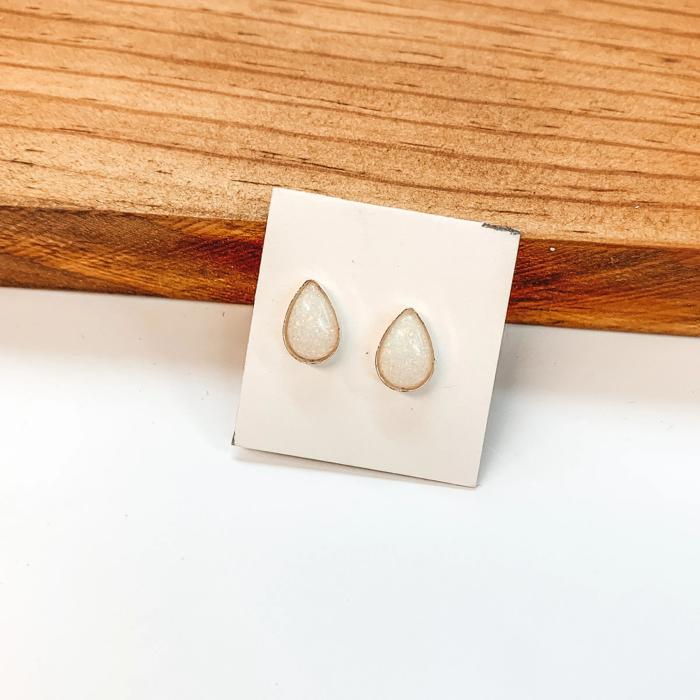 Navajo | Navajo Handmade Sterling Silver Teardrop Stud Earrings in Opal