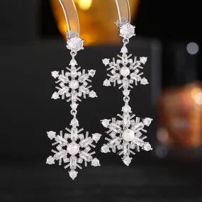 New Cubic Zircon S925 Silver Needle Long Light Luxury Banquet Dress Earrings Micro-set Zircon Snowflake Earrings LYJ229