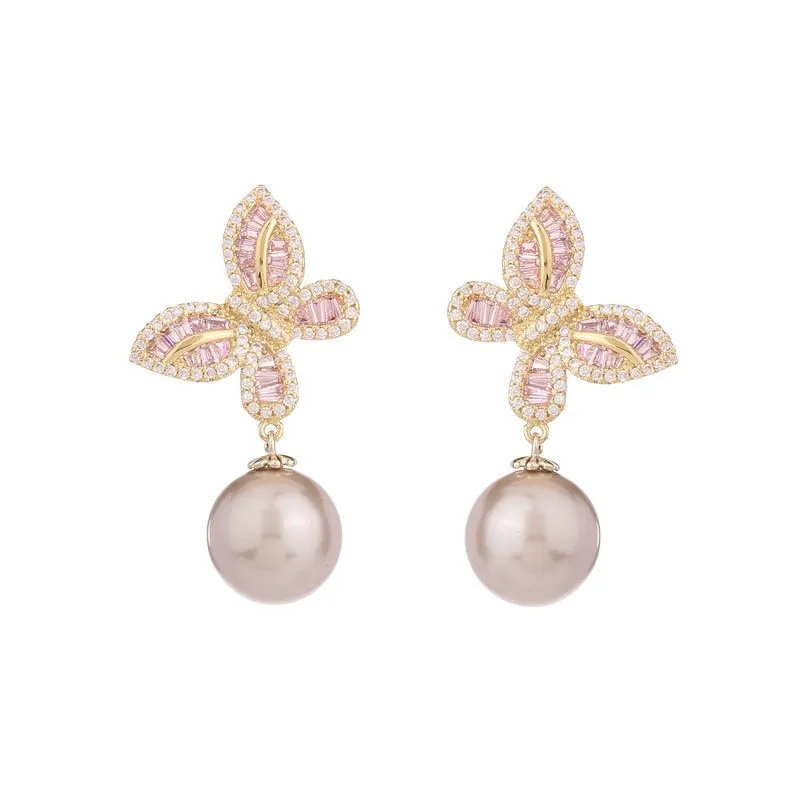 New Fashion Cubic Zircon  Pearl Butterfly Earrings Women Wedding, Birthday Party Jewelry LYH010