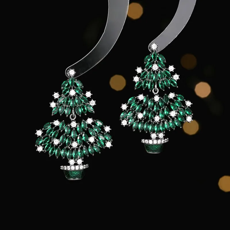 New Fashion festival Earrings Colorful Zircon Christmas Tree Earrings Christmas Gift LYX059