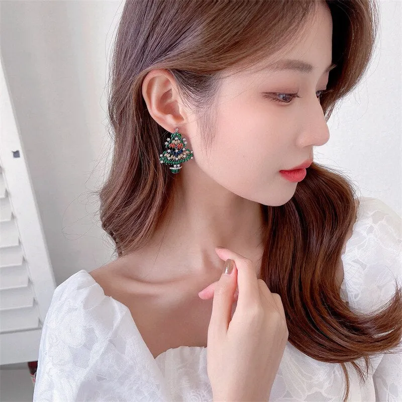 New Fashion festival Earrings Colorful Zircon Christmas Tree Earrings Christmas Gift LYX059