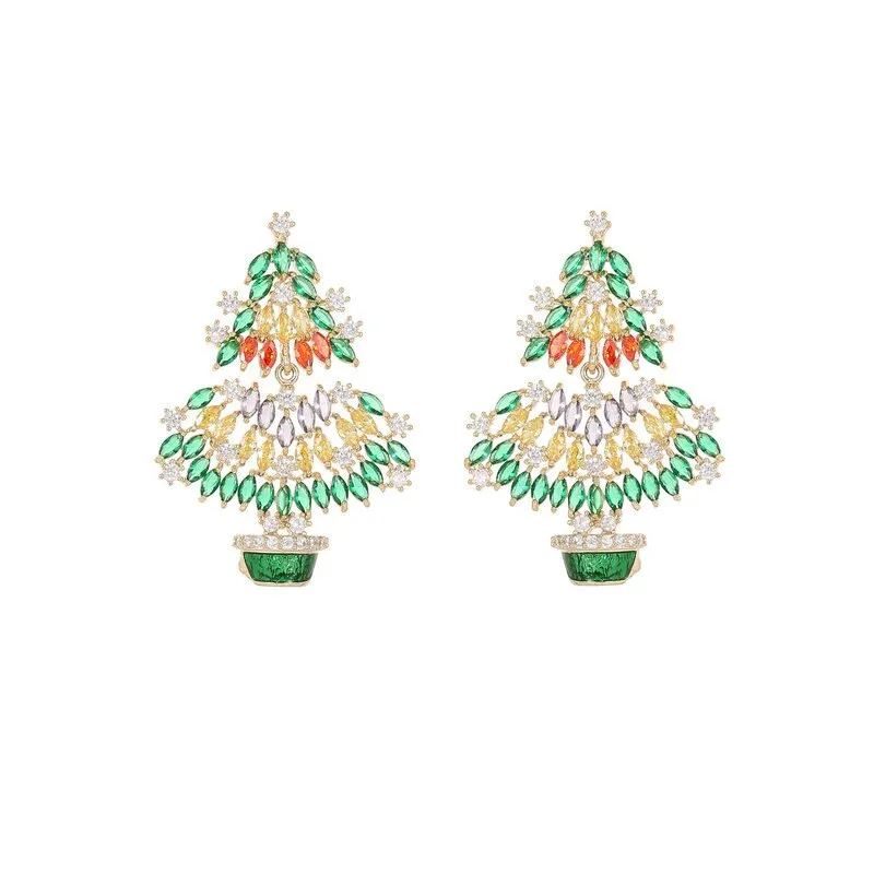 New Fashion festival Earrings Colorful Zircon Christmas Tree Earrings Christmas Gift LYX059