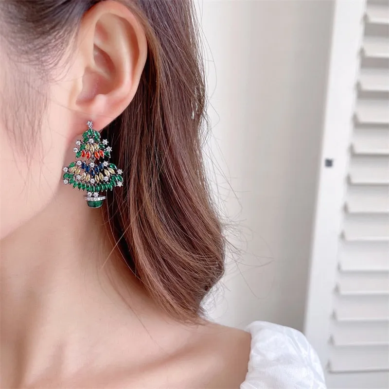 New Fashion festival Earrings Colorful Zircon Christmas Tree Earrings Christmas Gift LYX059