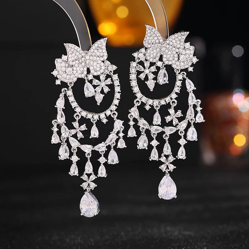 New trendy vintage  zirconia waterdrop butterfly earrings women wendding ear jewelry party dress accessories  LYG176