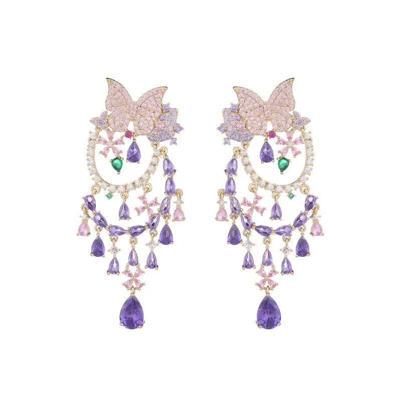 New trendy vintage  zirconia waterdrop butterfly earrings women wendding ear jewelry party dress accessories  LYG176