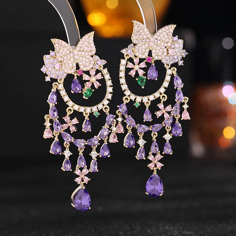 New trendy vintage  zirconia waterdrop butterfly earrings women wendding ear jewelry party dress accessories  LYG176