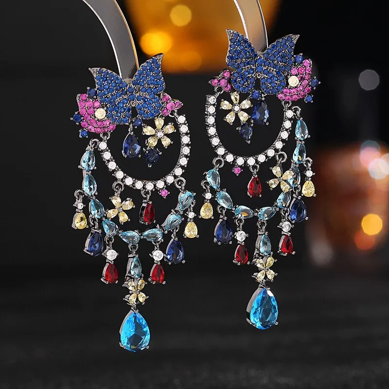 New trendy vintage  zirconia waterdrop butterfly earrings women wendding ear jewelry party dress accessories  LYG176