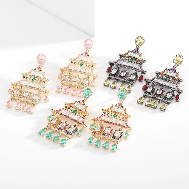 New Zircon Inlaid Pagoda Water Drop Fashion Earrings Wedding Bridal Women Fashion Party Jewelry LYX148