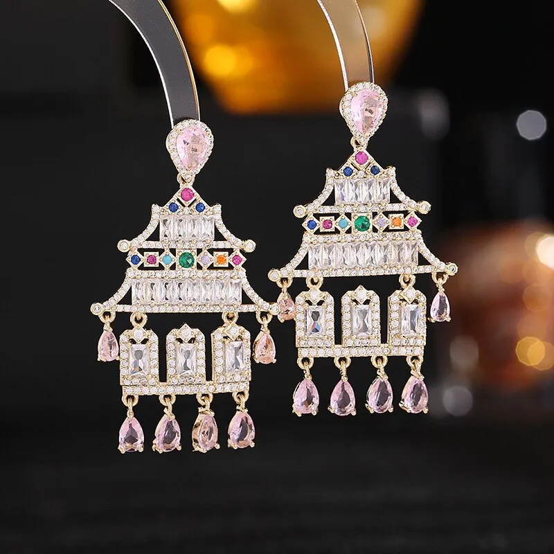 New Zircon Inlaid Pagoda Water Drop Fashion Earrings Wedding Bridal Women Fashion Party Jewelry LYX148