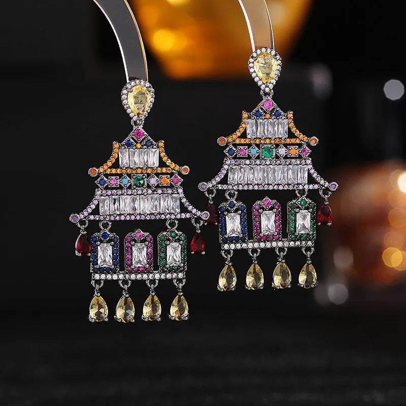 New Zircon Inlaid Pagoda Water Drop Fashion Earrings Wedding Bridal Women Fashion Party Jewelry LYX148