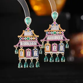 New Zircon Inlaid Pagoda Water Drop Fashion Earrings Wedding Bridal Women Fashion Party Jewelry LYX148