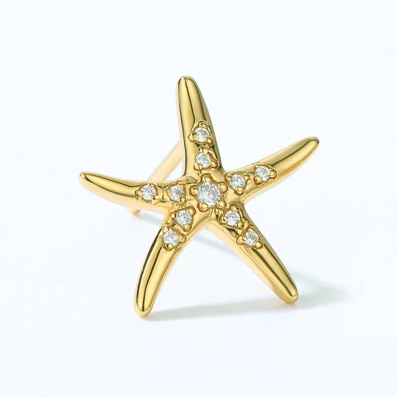 Ocean Starfish Zircon Sterling Silver Stud Earrings