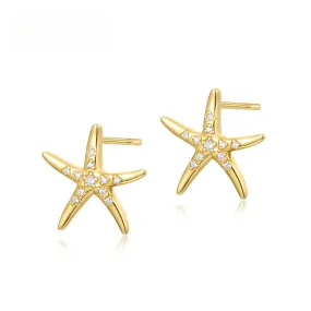 Ocean Starfish Zircon Sterling Silver Stud Earrings