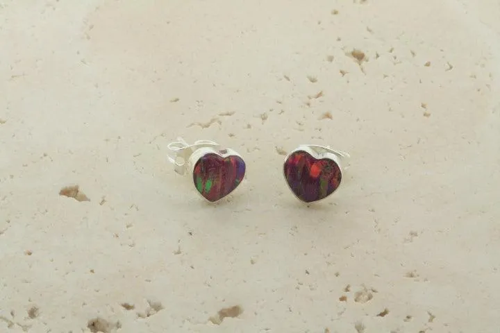 opal stud - heart - rose