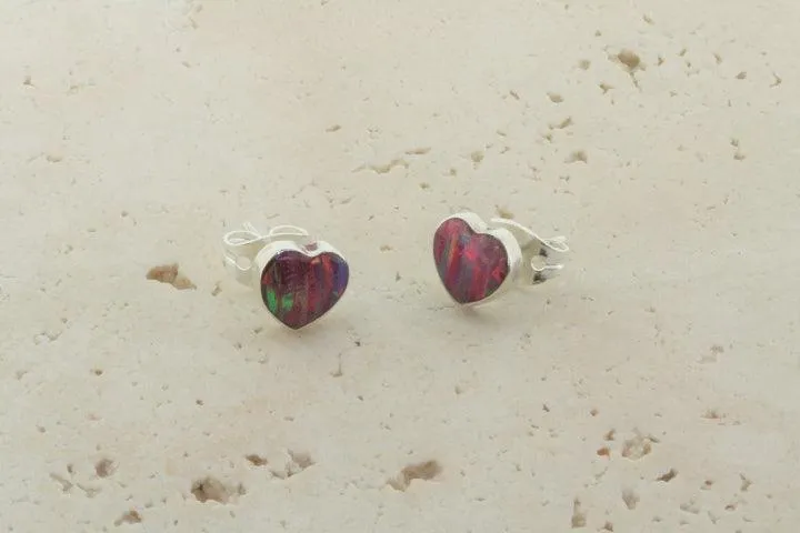 opal stud - heart - rose