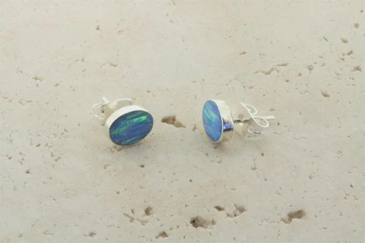 opal stud - oval - blue rose