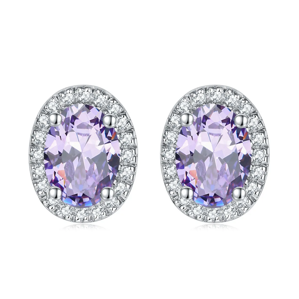 Oval Zircon Soleste Halo Silver Studs Earrings for Women