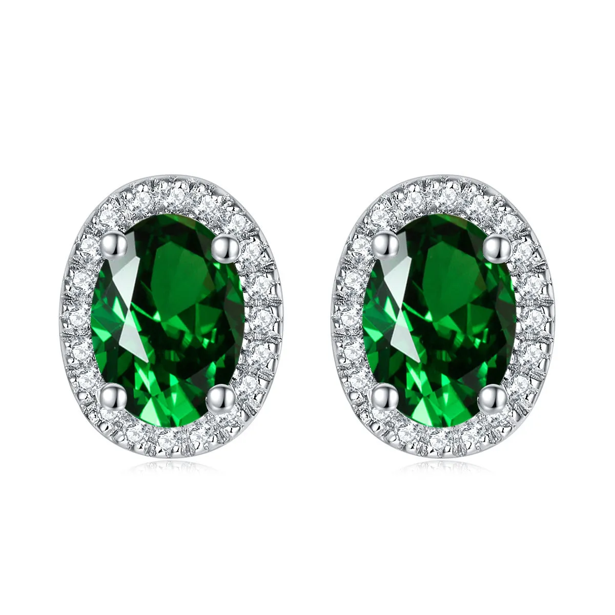 Oval Zircon Soleste Halo Silver Studs Earrings for Women