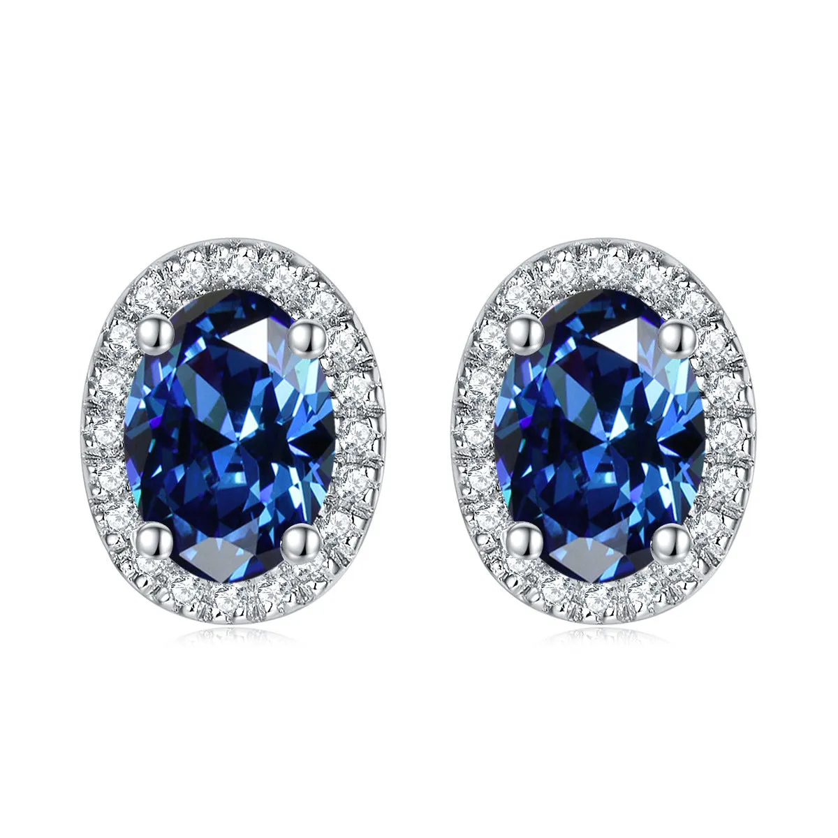 Oval Zircon Soleste Halo Silver Studs Earrings for Women