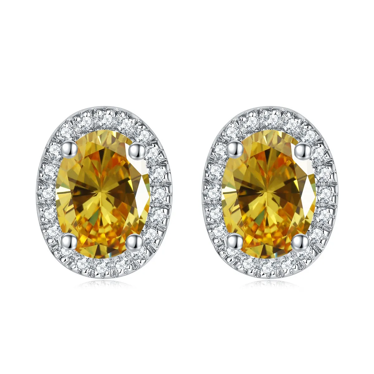 Oval Zircon Soleste Halo Silver Studs Earrings for Women