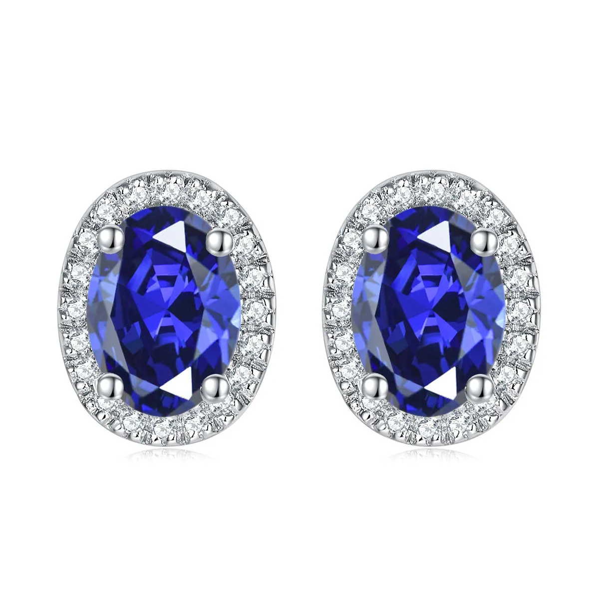 Oval Zircon Soleste Halo Silver Studs Earrings for Women