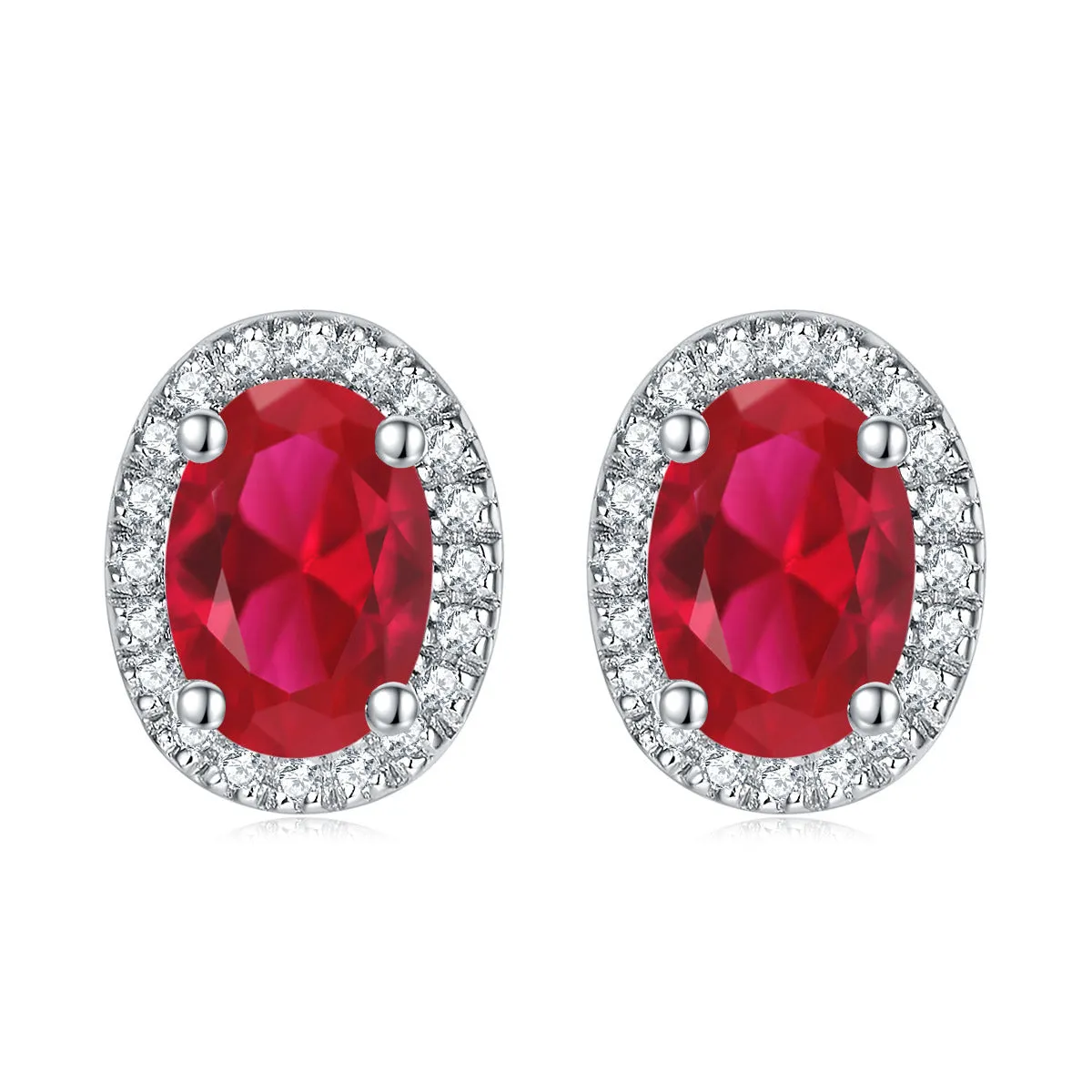 Oval Zircon Soleste Halo Silver Studs Earrings for Women