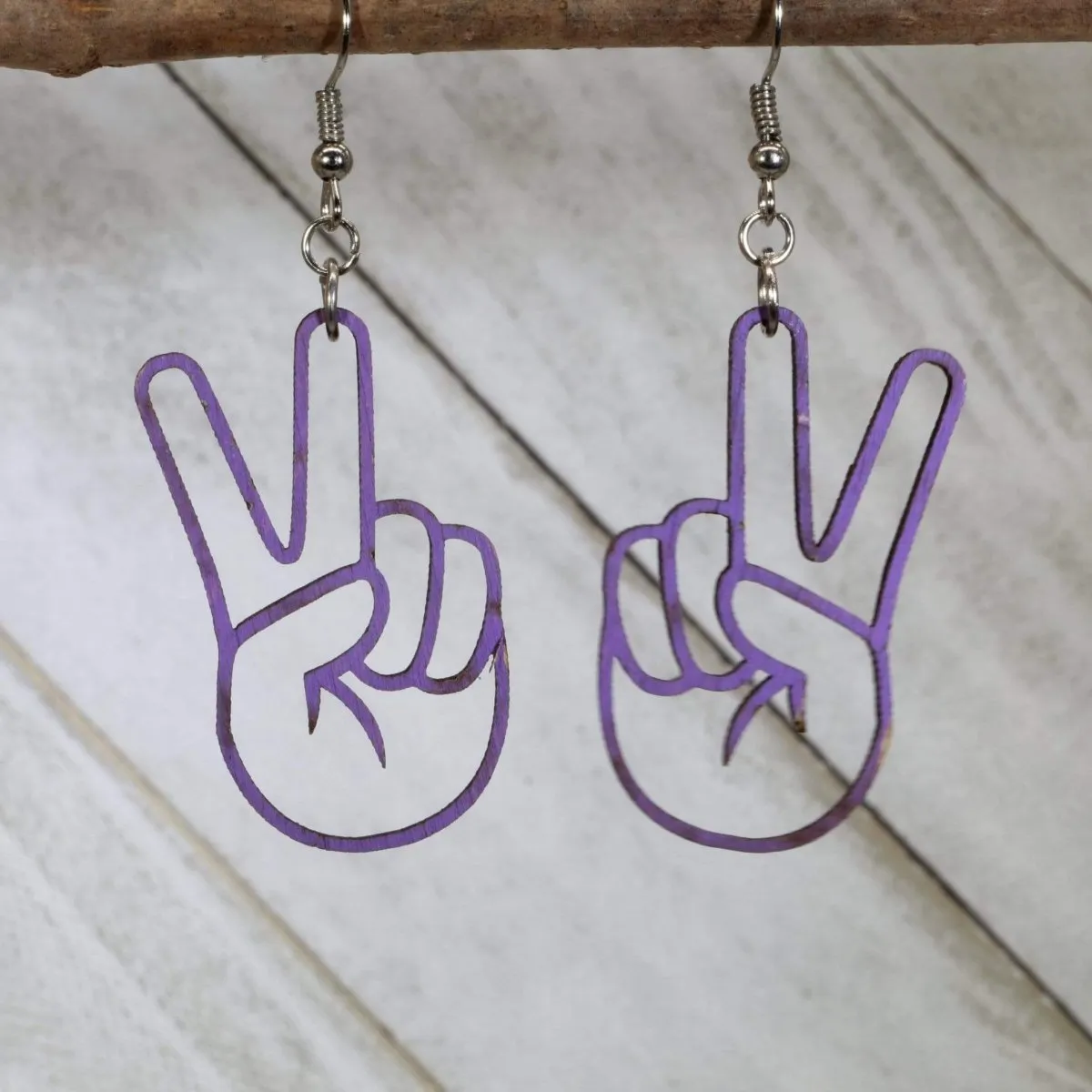 Peace Sign Hand Wooden Dangle Earrings by Cate's Concepts, LLC