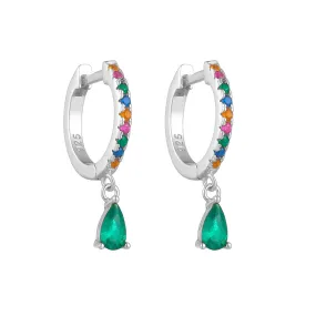 Pear Shape Green Zircon Pendant Rainbow Sterling Silver Hoop Earrings