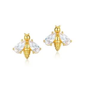 Pear Shape Zircon Cute Bee Sterling Silver Stud Earrings