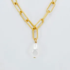 Pearl Drop Necklace, Chunky Paperclip Chain