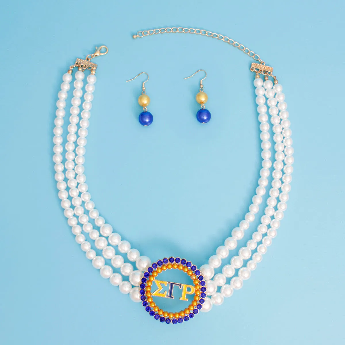 Pearl Necklace Blue Gold Sigma Set for Women