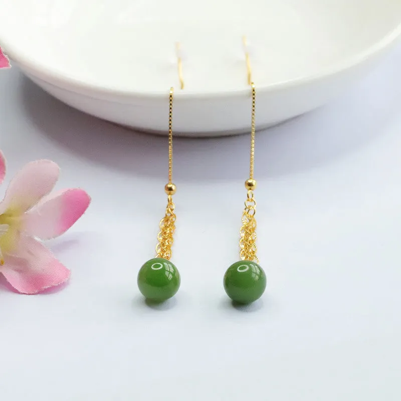 Phoenix Tail Hetian Jade Sterling Silver Ear Thread Earrings