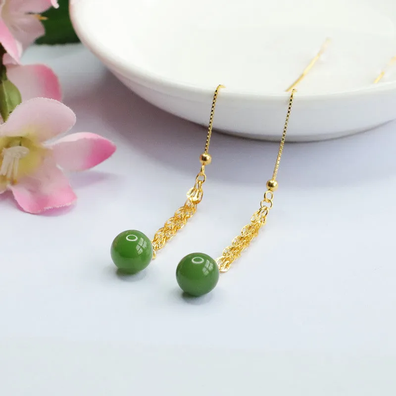 Phoenix Tail Hetian Jade Sterling Silver Ear Thread Earrings