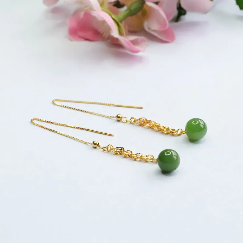 Phoenix Tail Hetian Jade Sterling Silver Ear Thread Earrings