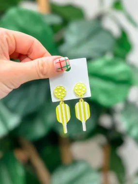 Pickleball Dangle Earrings: Yellow Stripe