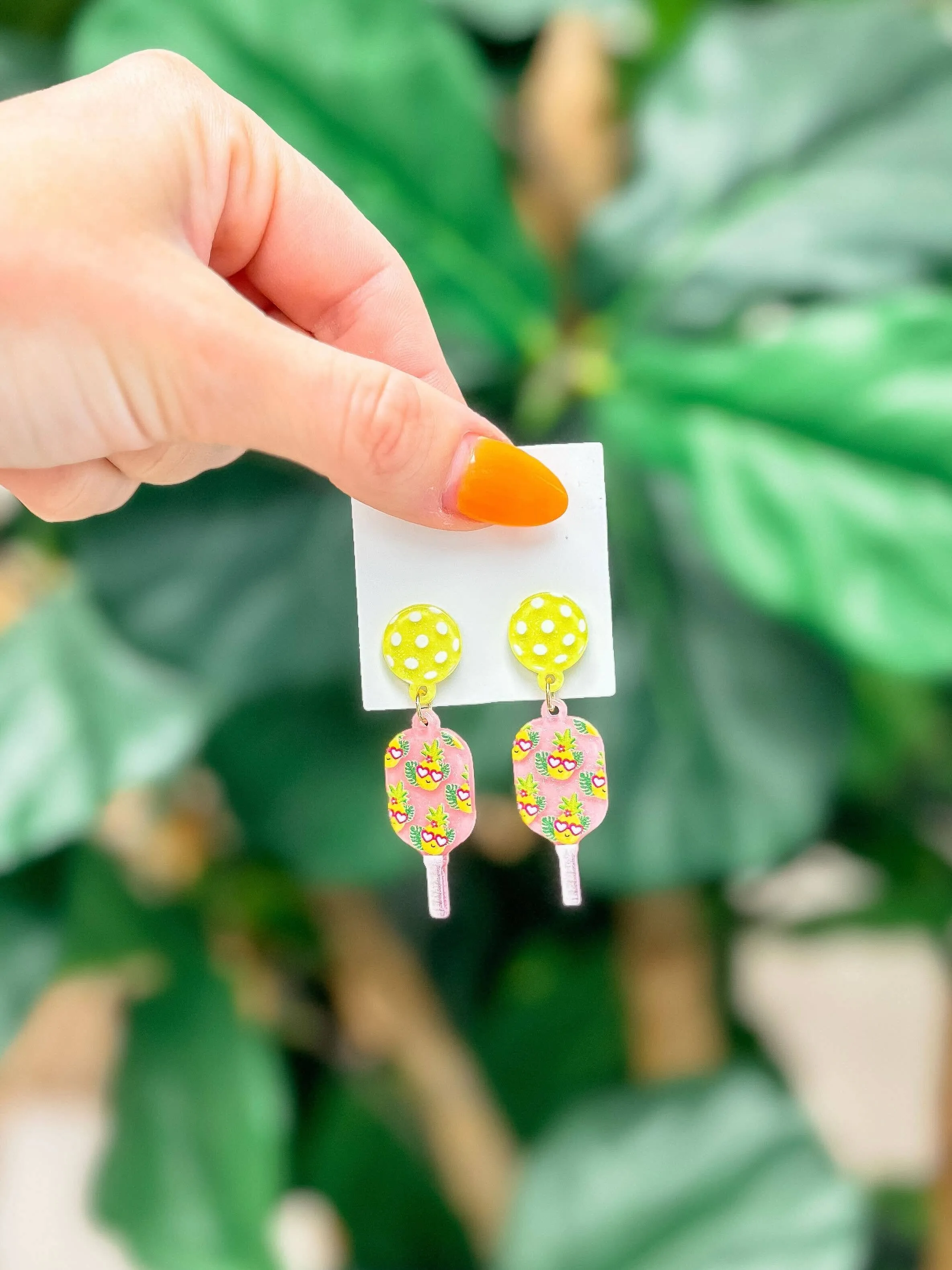 Pickleball Dangle Earrings: Yellow Stripe