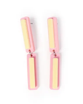 Pink & Yellow Stripe Dangle Earrings